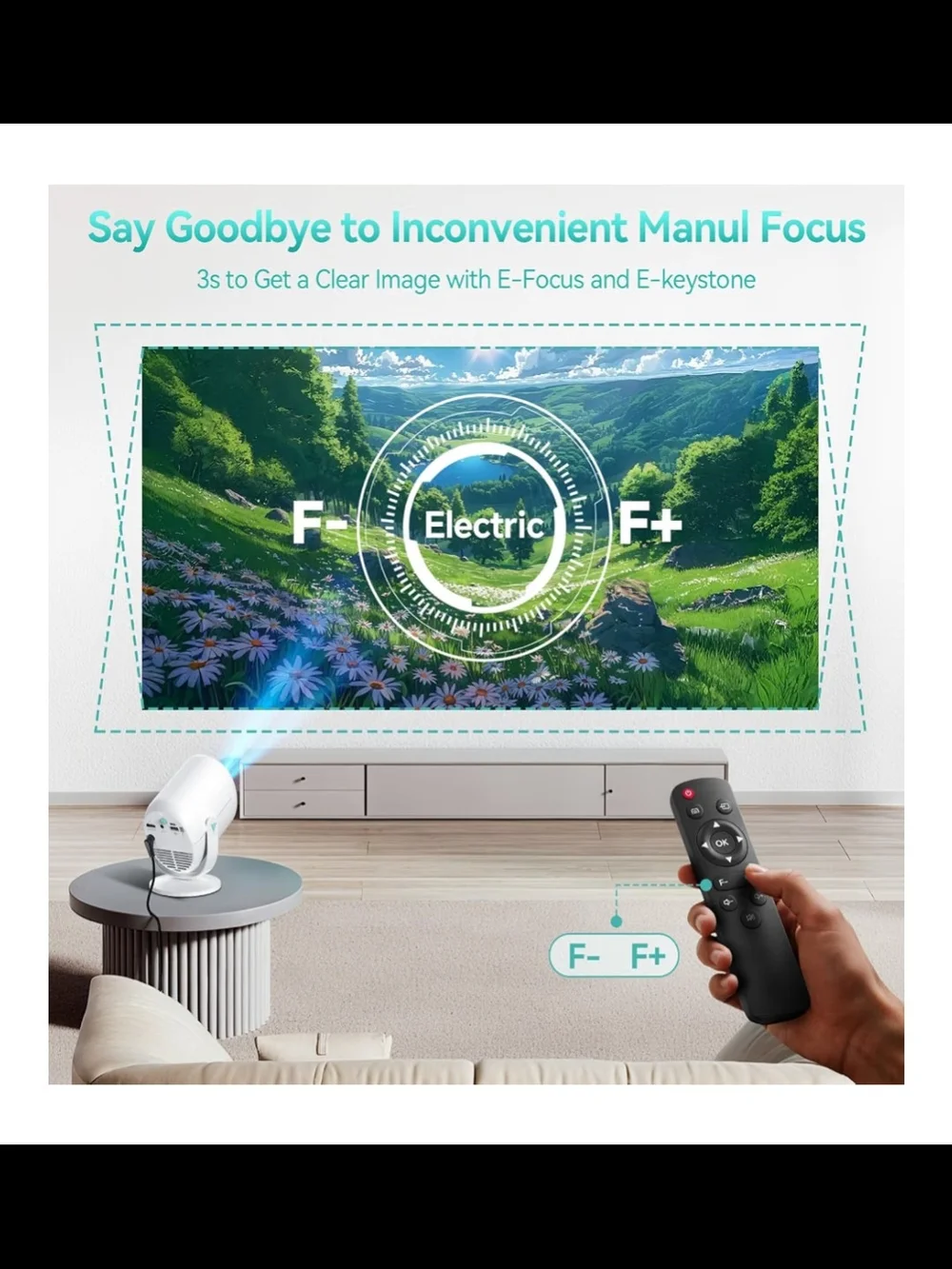 White Mini Projector for Home Theater - Portable Wireless Bluetooth
